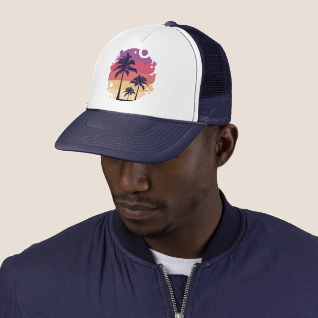 Casquette Logo du coucher du soleil des palmiers (En situation)