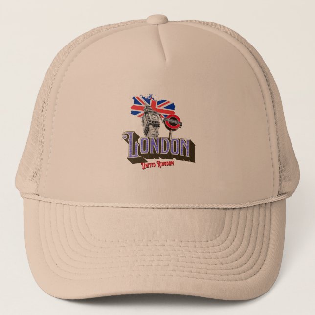 Casquette Londres Royaume-Uni, Big Ben, métro, Union Jack (Devant)