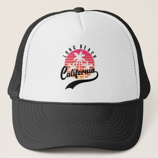 Casquette Long Beach, California Retro Sunset Trucker Hat (Devant)