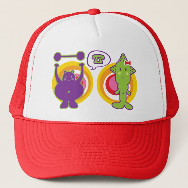 Casquette M. Purple & Miss Green Cute Caractère de dessin an (Devant)