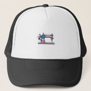Casquette Machine à coudre patriotique Gravure vintage Vecto