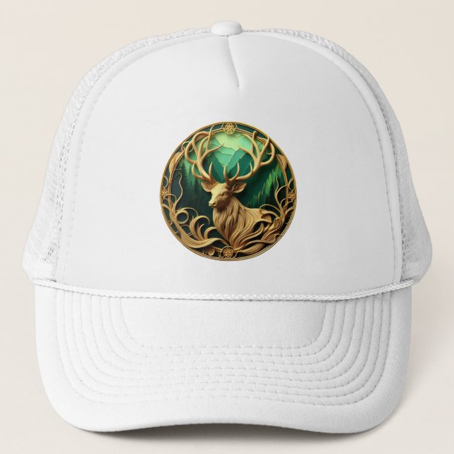 Casquette Magnifique buck regardant dans une forêt sereine (Devant)