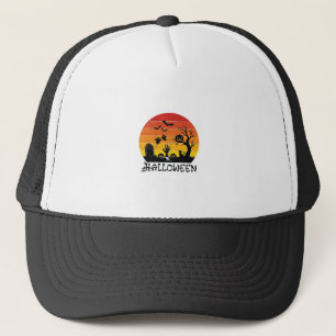 Casquette Main de zombie Halloween Pierre tombale Arbre Chat