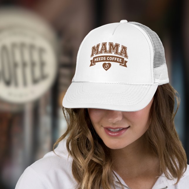 Casquette MAMA a Besoin de Café Brun Blanc Cœur Café en Grai (Créateur téléchargé)