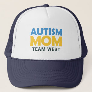 Casquette Maman Autisme Bleu Jaune Nom d'équipe personnalisé