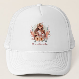 Casquette Maman et filles avec Arrière - plan de fleurs
