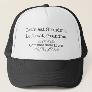 Casquette Mangeons la grand-maman, virgules sauvent les vies