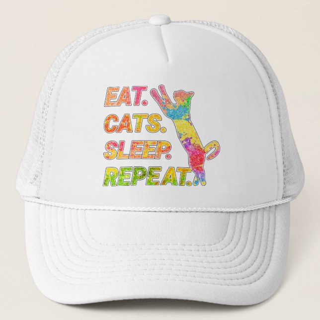 Casquette Manger, Dormir, Chats, Répéter - Amoureux des chat (Devant)