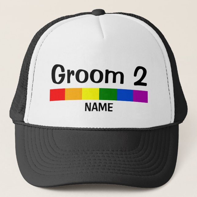 Casquette Mariage Arc-en-ciel Bannière Groom 2 Nom (Devant)