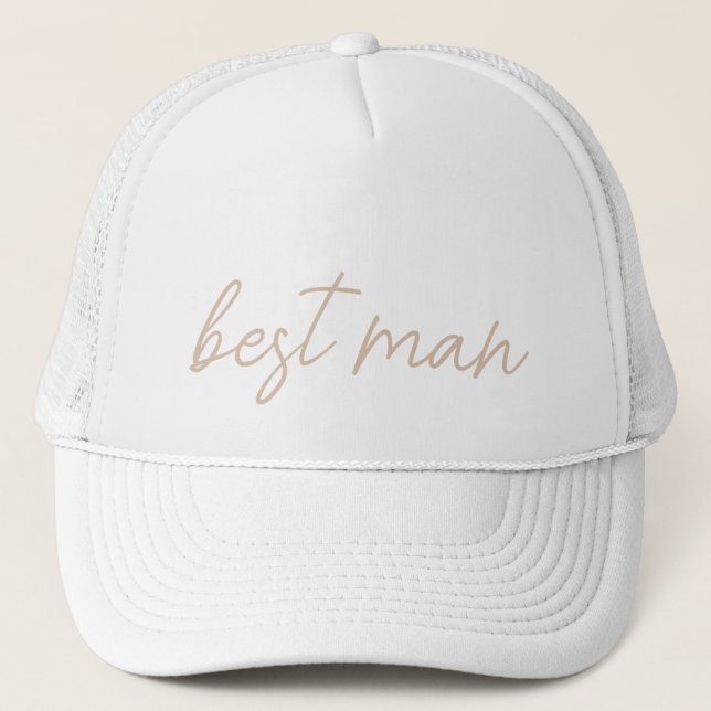Casquette Mariage Moderne | Écriture Beige (Devant)