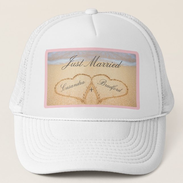 Casquette Marié, Blush Pink Beach Mariage 2 Coeur (Devant)