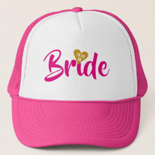 Casquette Mariée Date Cœur Or Personnalisé