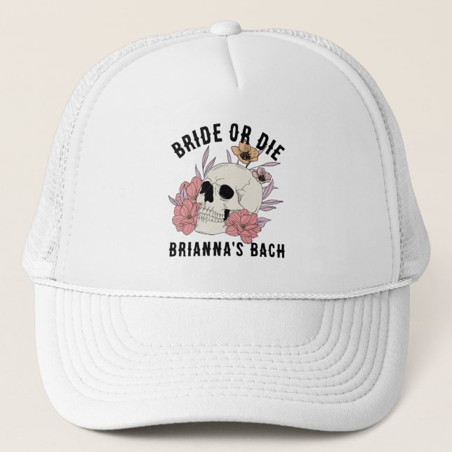 Casquette Mariée ou mourir crâne noir fête de bachelorette f (Devant)