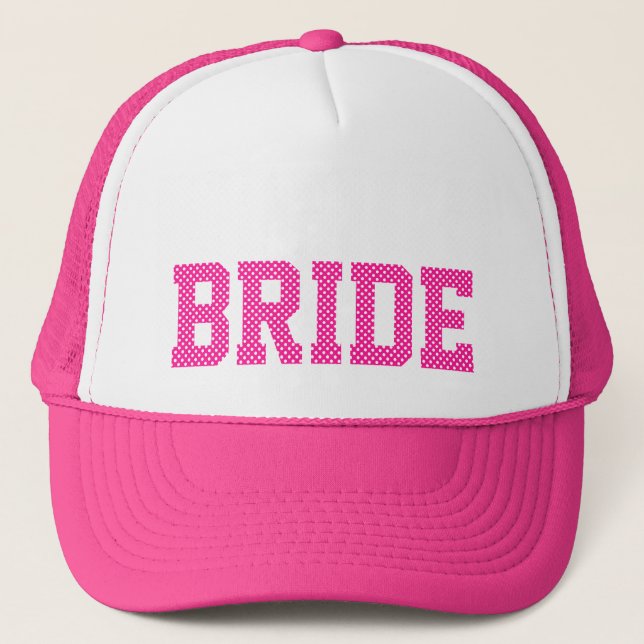 Casquette Mariée Pois profonde rose et blanche (Devant)