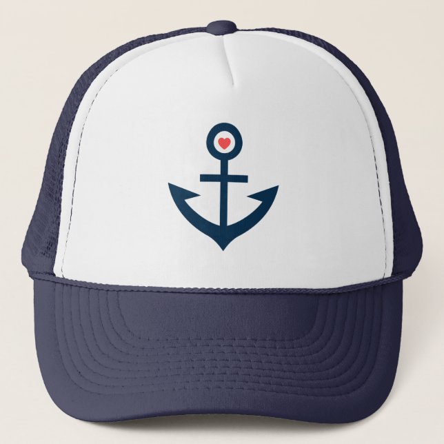 Casquette Marine Bleu Stylisé Nautical bateau Ancre (Devant)