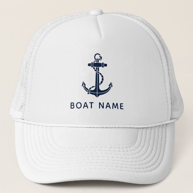 Casquette Marine Blue Ancre nautique Nom du bateau Croisière (Devant)