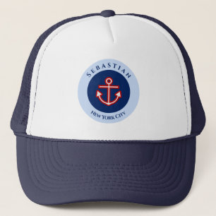 Casquette Marine marine marine Bleu Rouge Blanc rayures Ancr