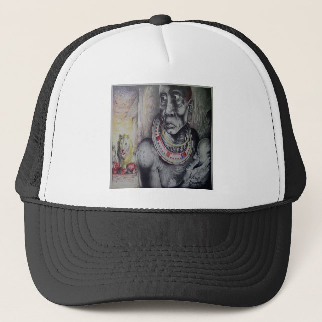 Casquette Masaï Mère & Enfant avec Lion Art Imprimer/Graphiq (Devant)