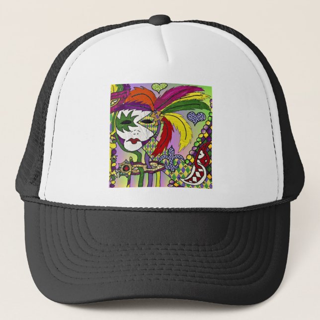Casquette Masque de plumes de Mardi Gras psychédélique (Devant)