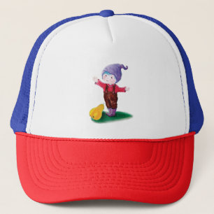 Casquette mauve Gnome avec cheveux et oreille bleu