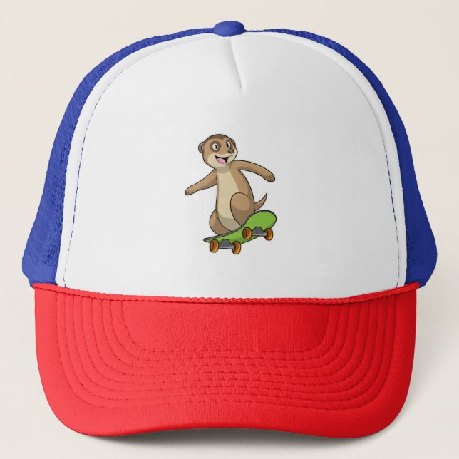 Casquette Meerkat comme Patineur avec Skateboard (Devant)
