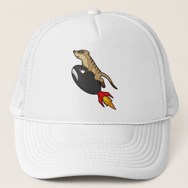 Casquette Meerkat en vol avec fusée (Devant)