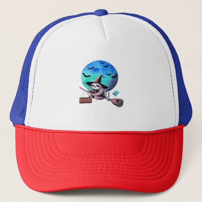 Casquette Méfiez-vous joli sorcier Sloth volant sur Broom Ha (Devant)