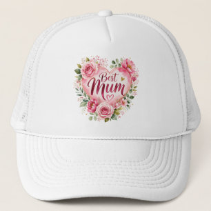 Casquette Meilleure Maman Design Aquarelle Fleur Heart