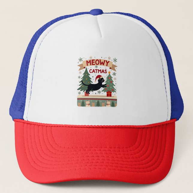 Casquette Meowy Catmas, Ugly Christmas Sweater, Cat Christma (Devant)