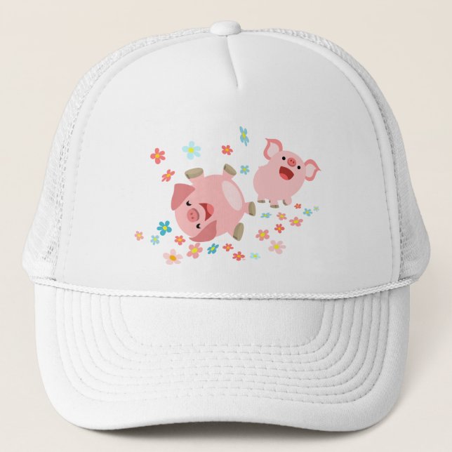 Casquette mignon de deux porcs de bande dessinée (Devant)