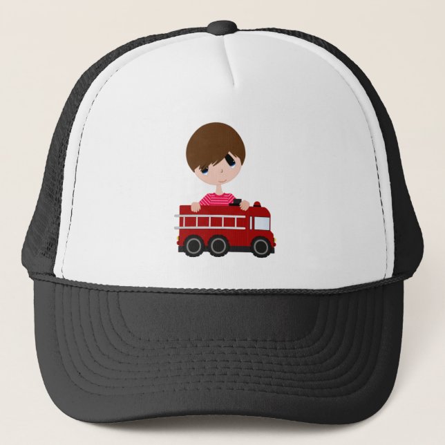 Casquette Mignon, garçon avec le camion de pompiers (Devant)
