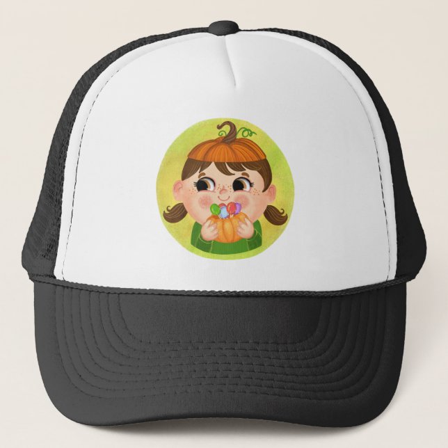 Casquette Mignonne fille en costume d'Halloween Citrouille (Devant)