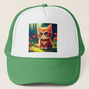 Casquette Mignonne Red Kitten Portant des lunettes-365478