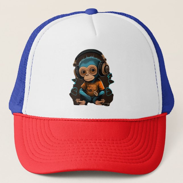 Casquette Mignons Singe Écouter Musique, Musique Singe Immer (Devant)