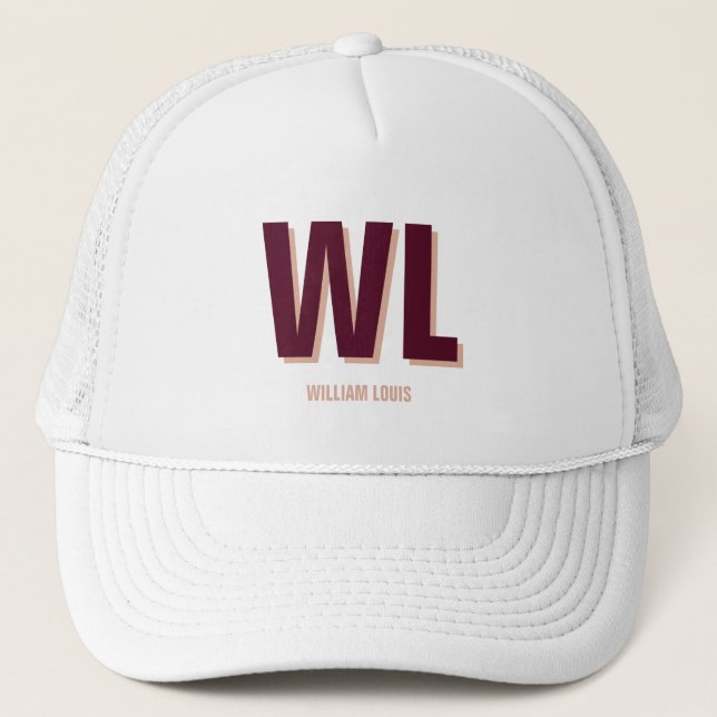 Casquette Minimalist Burgundy Pink Personalized Monogram  (Devant)