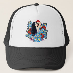 Casquette Modèle de charme dans un lit de fleurs de pavot, A