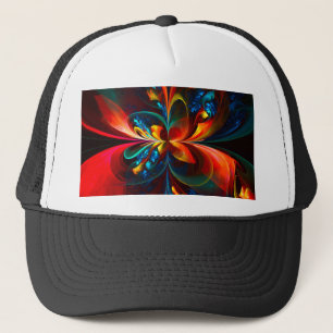 Casquette Moderne Floral Abstrait Art Orange Bleu Motif #14