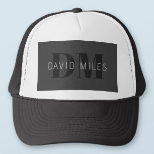 Casquette Moderne gris foncé et noir Nom et monogramme modif