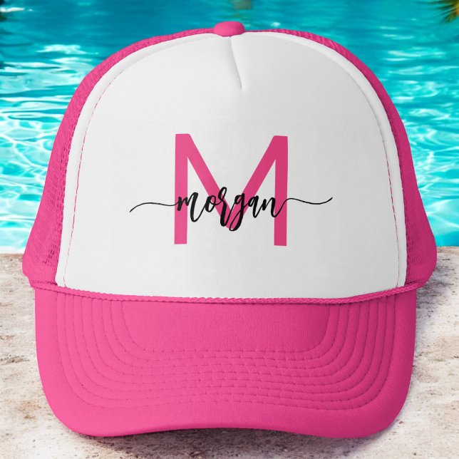 Casquette Monogramme élégant rose chaud moderne (Créateur téléchargé)