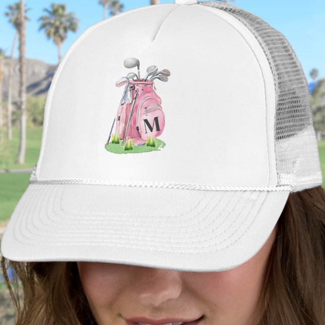 Casquette Monogramme Initial de Golf Rose Fardé (Blush Pink Golf Initial Monogram Trucker Hat)