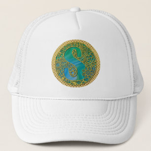 Casquette Monogramme Initial Moderne Lettre Dorée et Turquoi