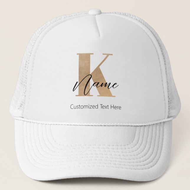 Casquette Monogramme moderne Initiale K & Nom Personnalisé (Devant)