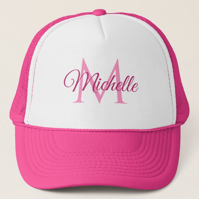 Casquette Monogramme Nom Initial Pour Son Blanc Et Rose Chau (Devant)