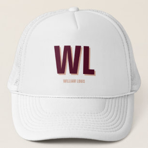 Casquette Monogramme personnalisé rose bordeaux minimaliste