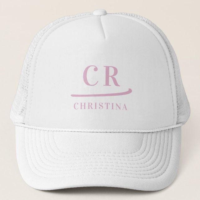 Casquette Monogrammed Initials Name Minimalist Pink & White (Devant)