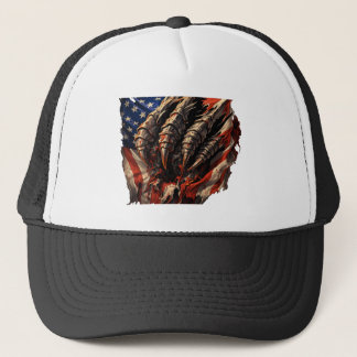 Casquette Monstre Féroce Déchirant l'Art du Drapeau Américai