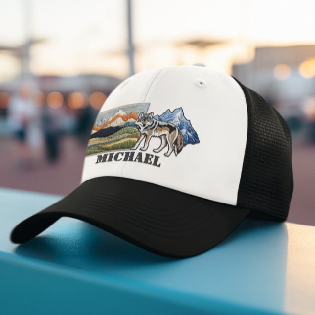 Casquette Montagnes Faux Patches Wolf Cadeau personnalisé (Créateur téléchargé)