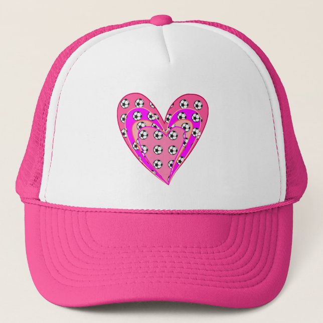 Casquette Motif Coeurs Roses Et Boules De Football (Devant)
