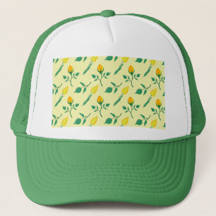 Casquette Motif floral avec rose jaune et fleurs de tulipe