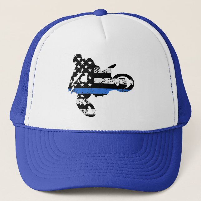 Casquette motocross motocross motocycle cop mince ligne bleu (Devant)